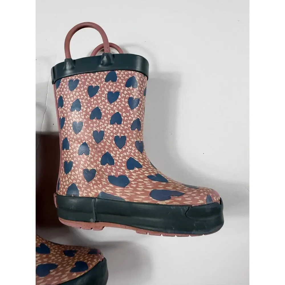 Tucker + Tate Kids Heart Print Rain Boots Pink Gray Size 5